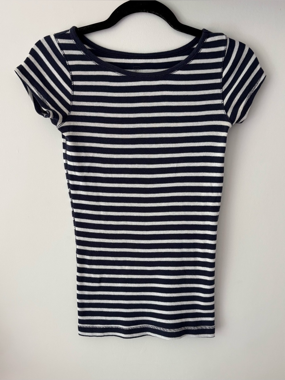 Gap Women’s Navy Blue White Striped Ribbed T-Shirt - Size XS
